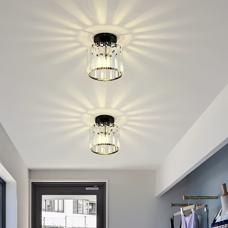 Lámpara de techo moderna con colgante de cristal - Marco de metal negro elegante, montaje semi-inclinado, brillo cálido para sala de estar, dormitorio o oficina, no se requiere cableado, perfecto para decoración moderna de hogar, lámparas colgantes para