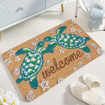 1 alfombra de bienvenida con diseño de tortuga antideslizante - Alfombra de poliéster lavable a máquina con respaldo de PVC, decoración temática costera para baño, cocina, sala y dormitorio, alfombra para piso de cocina | Decoración temática costera | Al