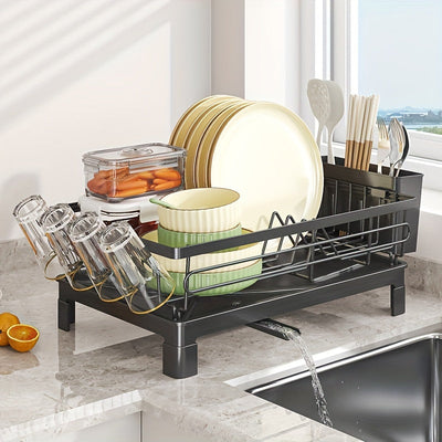 1 pieza de escurridor de platos para cocina: escurridor de platos con escurridero y soporte de utensilios extraíble para fregadero, color negro