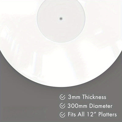 Alfombrilla de Acrílico Blanca para Tocadiscos - 30.48cm Plancha Antideslizante para Tocadiscos de Vinilo - Cubierta Antiestática, Reduce Ruido y Estática - Calidad de Bajos Más Fuertes, Material Duradero de PMMA, Protege de Polvo y Residuos, Alfombrilla
