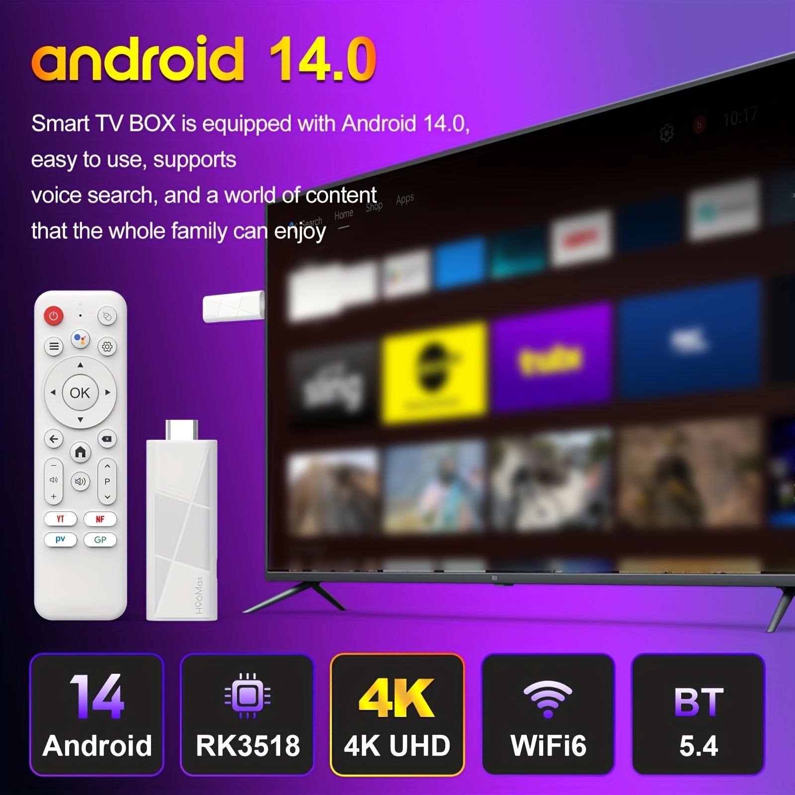 Caixa Android H96 MAX RK3518 - Reproductor Multimedia con Android 14.0, Quad Core ARM Cortex-A53, 4K Ultra HD, Doble WiFi 2.4G/5G, Asistente de Google Integrado, Salida HDTV, Streaming Stick USB para Smart TV, Netflix, Kodi - Diseño Compacto para Home Th