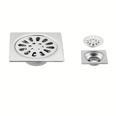 Desagüe de Piso Cuadrado de Acero Inoxidable con Control de Olores - Atrapapelos Multifuncional para Ducha, Accesorio Esencial para el Baño