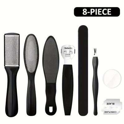 Juego Profesional de Pedicura 8 en 1, Kit para Cuidado de Pies con Acero Inoxidable, Eliminador de Callosidades y Espuma Beige