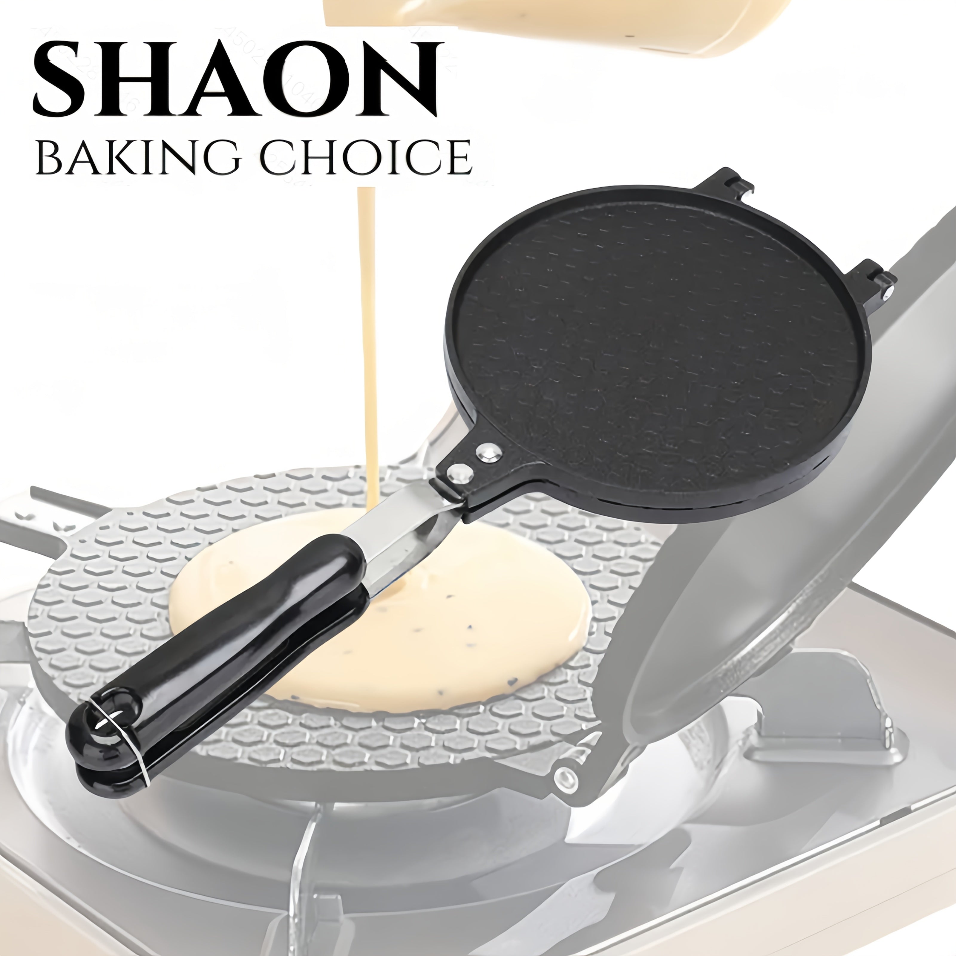 SHAON 1pc Sartén para Waffles de Mango Largo Antiadherente - Resistente a Arañazos y Óxido, Ideal para Cones de Helado DIY, Gofres, Pasteles - Fácil de Limpiar, Adecuado para Cocinas Domésticas y Comerciales, Equipo de Cocina Moderno, Superficie Easyclea