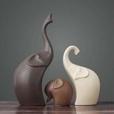 Conjunto de 3 piezas, Figuras de Cerámica Mate Nórdicas de la Familia de Elefantes, Esculturas de Animales, para Decoración de Estantería, Sala de Estar, Oficina, Gabinete, Mesa de Entrada, Decoración de Habitación, Decoración Moderna del Hogar, Regalos
