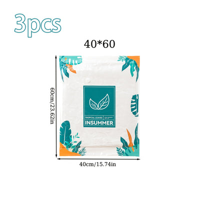 Bolsas de almacenamiento al vacío HEART LEAF de 3 paquetes, bolsas de plástico con diseño de hojas tropicales para ahorrar espacio, edredones, mantas, ropa de cama, ropa - No se necesita energía, otros (organizadores de accesorios)