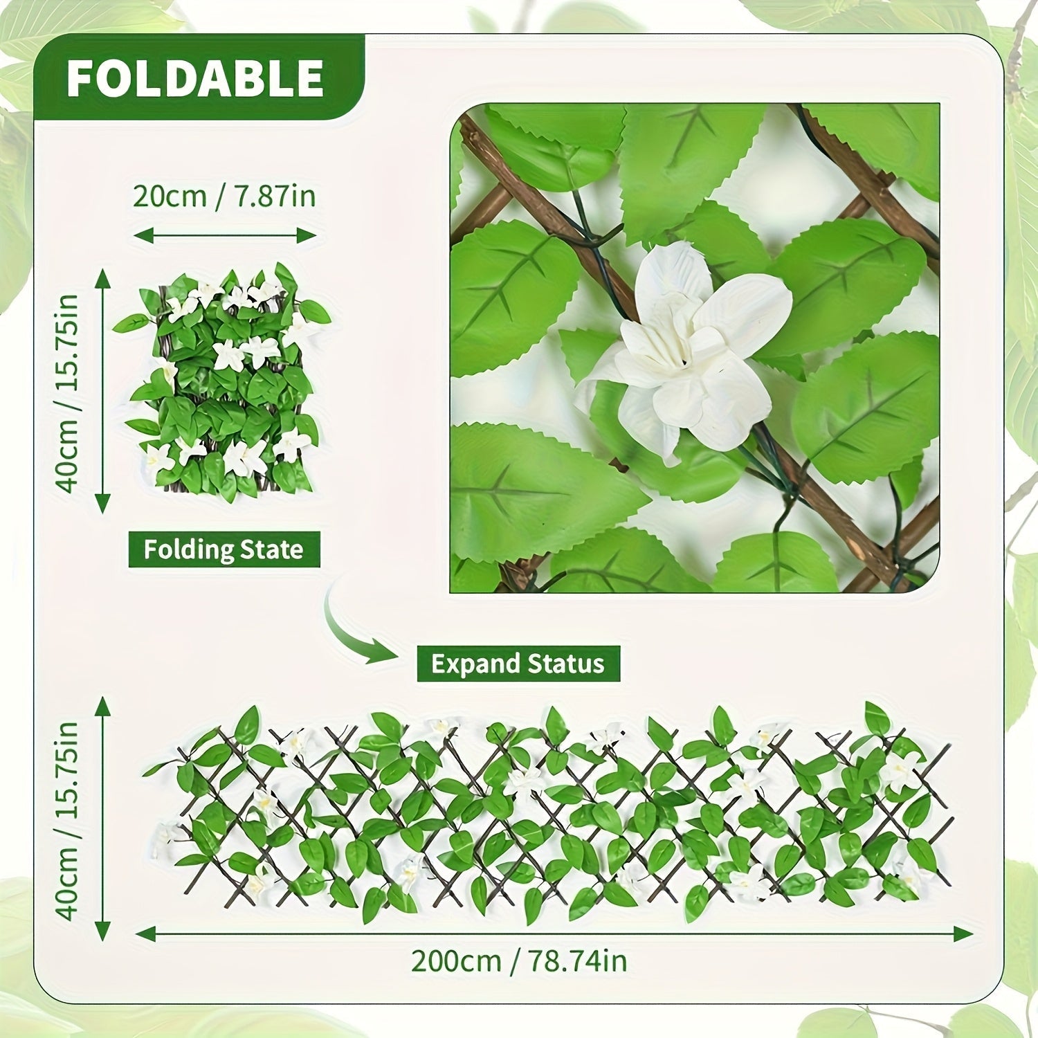 Cerco de privacidad artificial expandible con hiedra y orquídeas, diseño realista de follaje y flores, cerca de plástico resistente para jardín exterior, decoración de bodas, patio y jardín, sin necesidad de electricidad, fácil instalación, cerco decorat