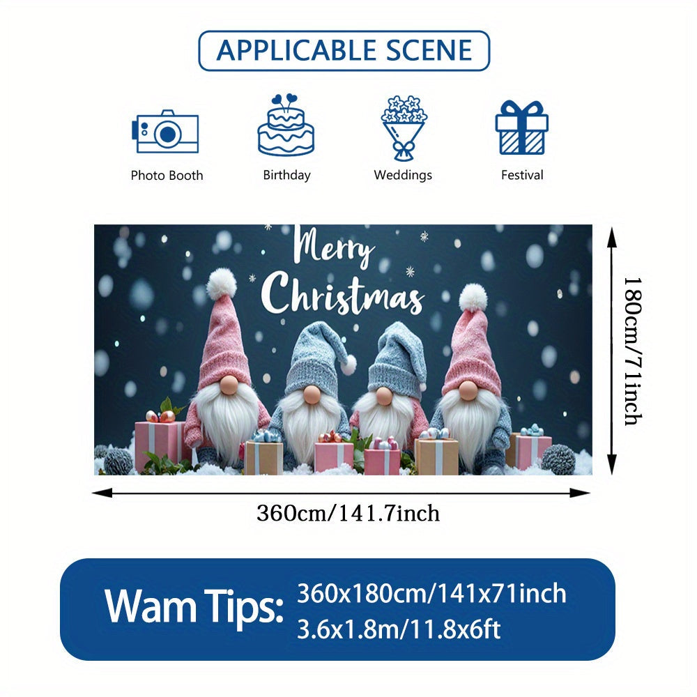2D Banner de Puerta, 1 Pieza, Banner de Puerta de Noche de Navidad Festiva - Poliéster, Escena de Papá Noel con Nieve, Gnomos y Regalos, Perfecto para Decoraciones Navideñas, Bodas y Celebraciones al Aire Libre, Decoraciones Navideñas