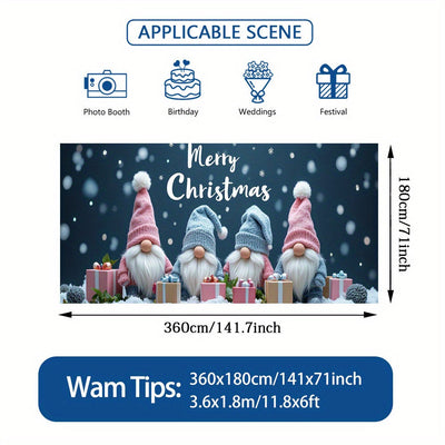 2D Banner de Puerta, 1 Pieza, Banner de Puerta de Noche de Navidad Festiva - Poliéster, Escena de Papá Noel con Nieve, Gnomos y Regalos, Perfecto para Decoraciones Navideñas, Bodas y Celebraciones al Aire Libre, Decoraciones Navideñas