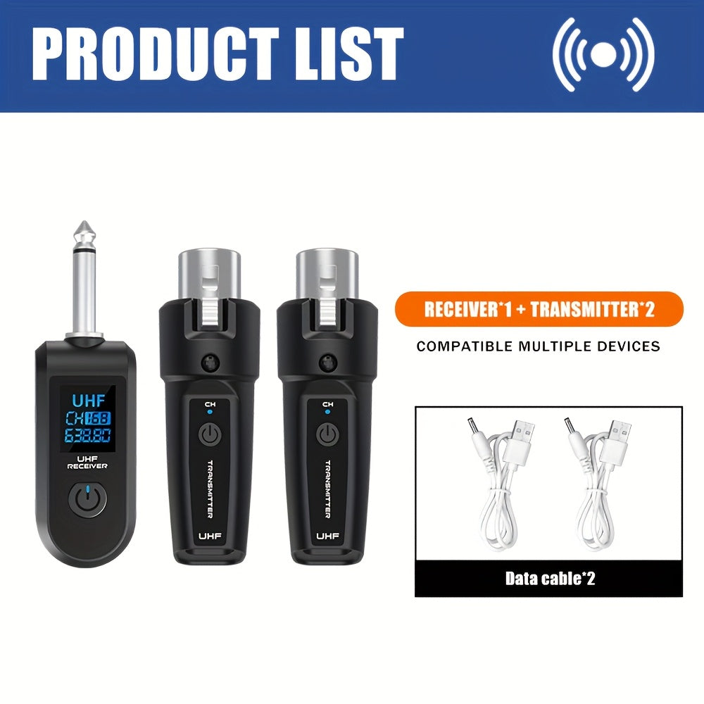 Sistema de Micrófono Inalámbrico con Adaptador UHF XLR - Recargable por USB, Compatible con Micrófonos Dinámicos, Guitarras y Sistemas de PA