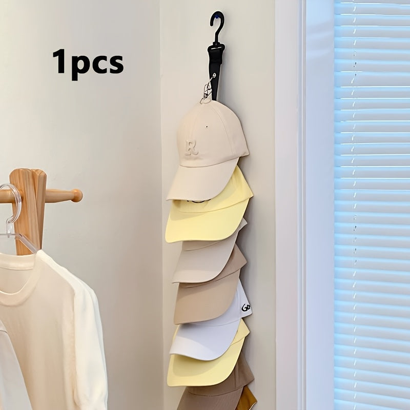 1pc Negro 8-Clip Organizador de Gorras, Ajustable para Gorras de Béisbol, Viseras, Gorras de Golf y Más, Colgador de Puerta de Armario con Gancho Giratorio de 360°, Solución de Almacenamiento Portátil y Estilosa para Dormitorio y Armario