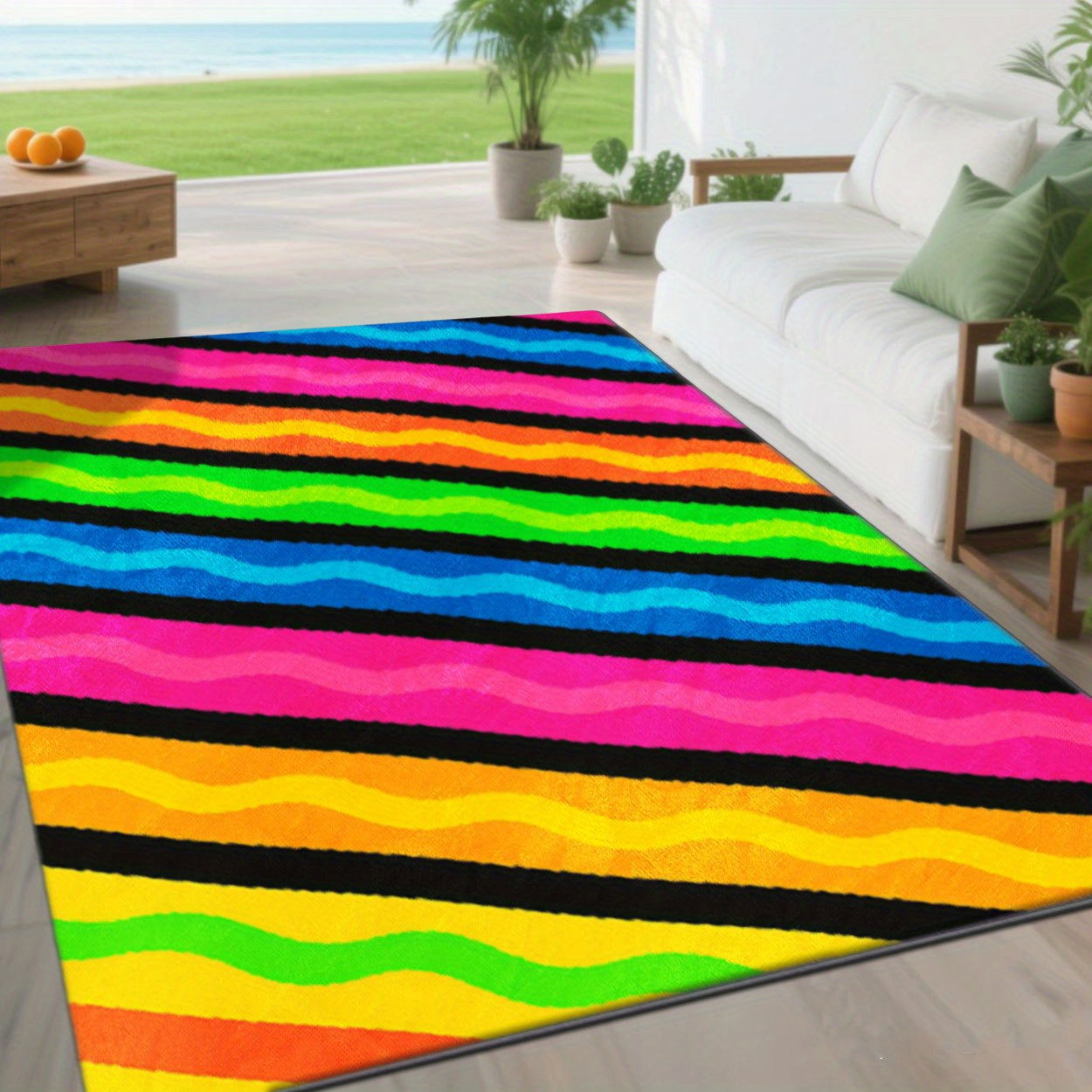 Alfombras de exteriores ZULIDA - Patrón de rayas coloridas, ligero y fácil de limpiar, perfecto para jardín, patio, acampada en RV, patio trasero y pícnic, uso interior/exterior, varios tamaños disponibles, decoración de verano, alfombras de exteriores p