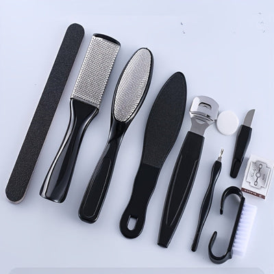 10 piezas de juego de limas para pies de acero inoxidable, herramientas profesionales para pedicura, para eliminar callos y piel dura, no eléctricas, kit de cuidado de pies manual con mango de plástico, sin perfume, para una piel suave y tersa, accesorio