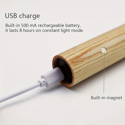 1pc/2piezas Sconce de pared magnético de madera tradicional, luz nocturna de sensor de movimiento LED recargable por USB, montaje semibrillo extraíble para dormitorio, armario, pasillo, escalera, gabinete - Sombrilla de plástico, compatible con ubicación