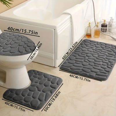 Juego de 3 alfombras de baño de espuma con memoria con relieve de piedras de lujo, súper absorbentes, antideslizantes y suaves, ideales para baño, cocina, dormitorio o lavandería, esenciales para el hogar