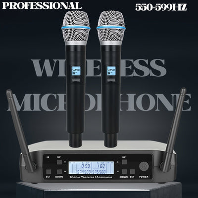 Sistema de micrófono inalámbrico GLXD487C Pro con 2 micrófonos de mano 200 frecuencia para presentaciones en escenarios, conferencias, karaoke en casa y bodas