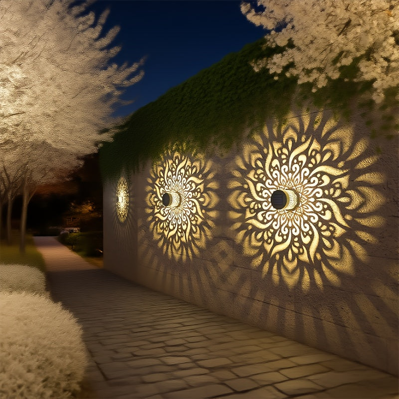 2 Piezas de Luces Solares FACHOI para Exteriores, IP65 Impermeables con Encendido/Apagado Automático, Diseños Arquitectónicos Vintage Modernos, LED Amarillo Cálido para Jardín, Patio, Balcón, Villa y Puerta - Iluminación Energaeficiente para Paisajes, In