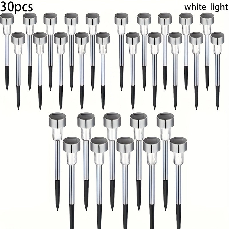 30 piezas de luces solares para césped, luces LED de acero inoxidable para exteriores, luces de inserción en el suelo, gradiente de 7 colores, alimentadas por energía solar, encendido/apagado automático, IP54, adecuadas para la decoración del paisaje de