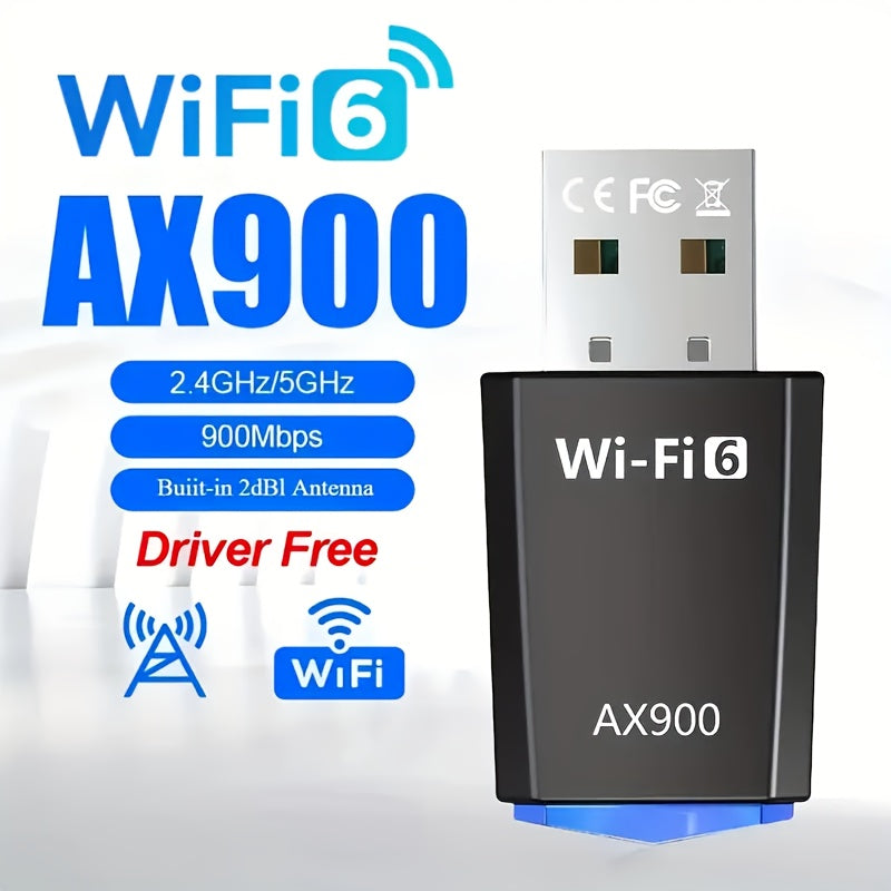 Adaptador USB Mini WiFi6 AX900 - Conecte y juegue, doble banda 2,4/5G, sin controlador, compatible con dispositivos inteligentes - Transmisor y receptor de red de alta velocidad