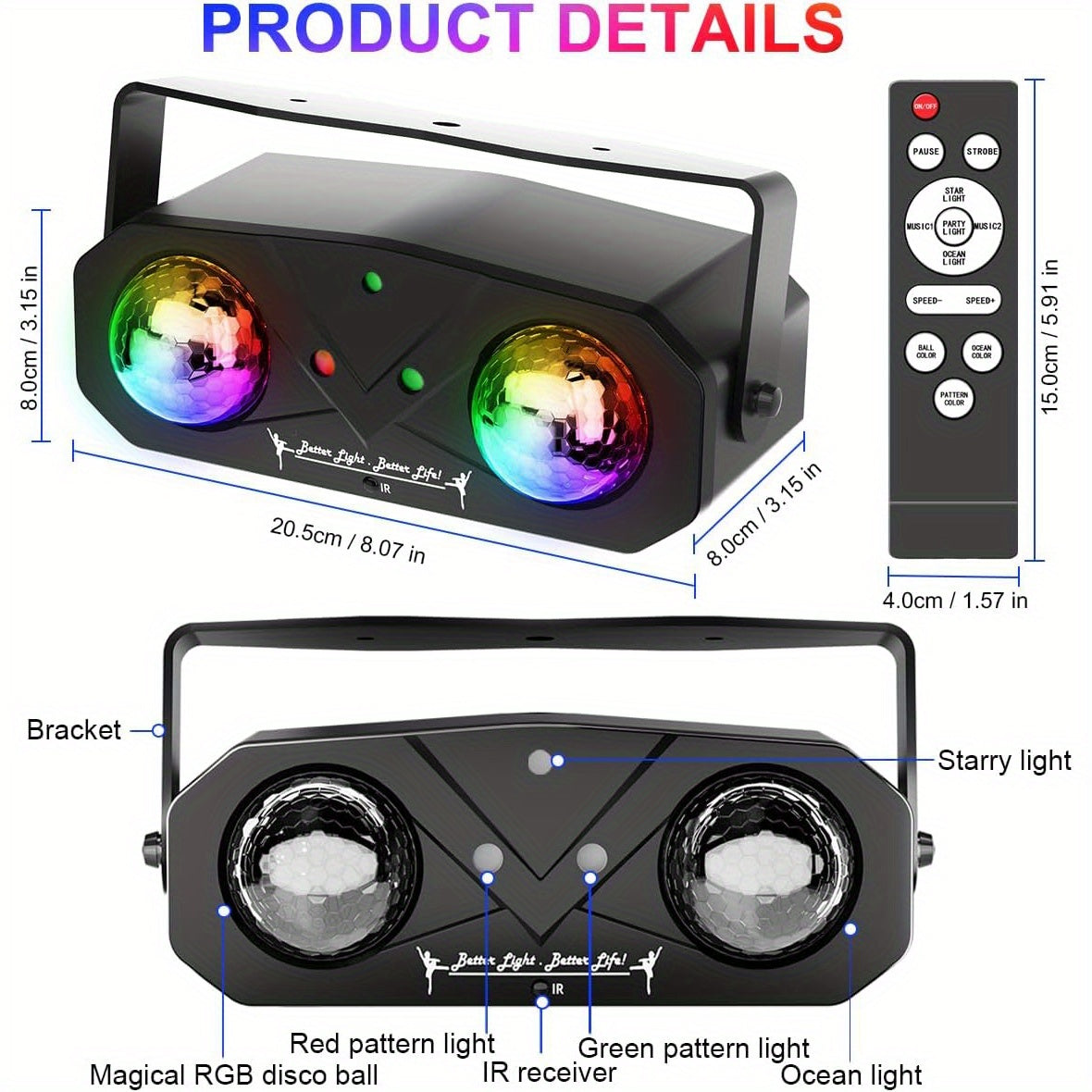 Luces DJ para fiestas con control remoto, activadas por sonido, alimentadas por USB, multicolor, con proyector láser y bola de discoteca, decoración para hogar, eventos, Navidad, Halloween, decoración festiva, iluminación elegante, rendimiento confiable,