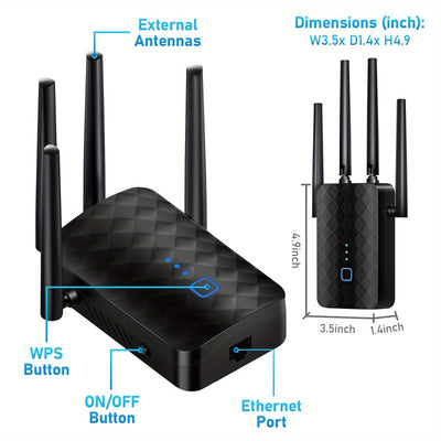 Amplificador de señal inalámbrica WiFi versátil - Cubre 9860 pies cuadrados, 60 dispositivos, incluye puerto Ethernet, configuración rápida, amplificador de señal inalámbrica para uso empresarial y doméstico, repetidor de extensión de WiFi