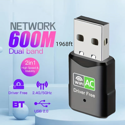 Adaptador WiFi USB MCPIWOHY, 5G Dual Band 600m, sin controlador, receptor de red inalámbrica para escritorio, conectividad USB, modo de alimentación sin carga, no requiere batería, accesorio de red | Negro elegante | Pantalla vibrante, herramienta de red