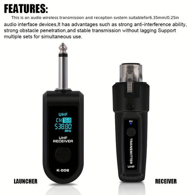 Transmisor receptor sin varillas NXG 2pcs/1pc, compatible con sistema de micrófono XLR, jack de 6.35mm, transmisión a larga distancia 2.4GHz, recargable USB, para micrófonos condensador y dinámicos
