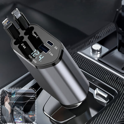 66W de Salida Máxima, Cargador Rápido para Auto con Cable Telescópico y 2 Puertos USB, Compatible con iPhone 15/15 Pro Max/14 Pro Max/13/12/11, Samsung, Xiaomi, Galaxy S23/22, Pixel