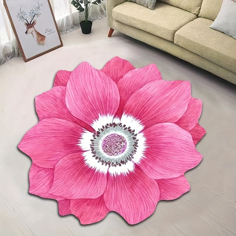 1 Pieza, Alfombrilla De Suelo Con Forma De Flor En 3D, Alfombra Antideslizante Para Sofá, Dormitorio, Sala De Estar Y Manta Rosa, Alfombra De Noche, Alfombra Lavable Superabsorbente Para Sala De Estar, Dormitorio Y Baño