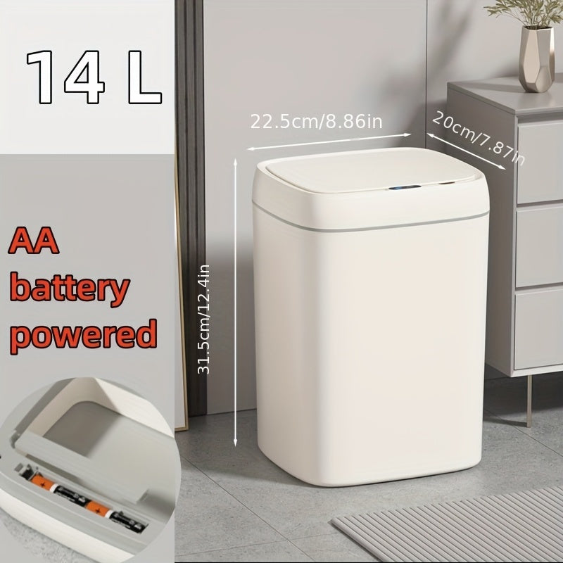 1pc Bote de basura con tapa con sensor de movimiento alimentado por batería - Cierre silencioso, resistente a los olores, cubo de basura activado por deportes para hogar y oficina - Ideal para decoraciones de Acción de Gracias, Halloween, Navidad (funcio