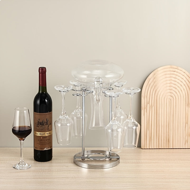 1pc Soporte Creativo para Copas de Vino, Diseño Lujoso, Sostiene 6 Vasos, Estante Colgante con Alambre de Hierro, Sin Necesidad de Taladrar, Exhibidor Premium para Decantador y Aireador de Vino
