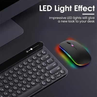 Ratón inalámbrico portátil silencioso para oficina, compatible con teléfono, tableta, laptop y computadora, recargable, modo dual 2.4G, diseño ergonómico, ultra delgado con luz RGB, interfaz de carga tipo C, 4 botones, compatible con múltiples sistemas
