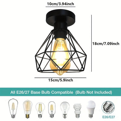 Linterna de techo estilo industrial retro rural con base para bombilla E27, pasillo, cocina, escalera, armario, luminaria de puerta (sin bombilla)