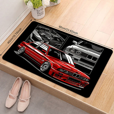 1 pieza, alfombrilla de puerta con patrón de coche rojo, negro y gris - Alfombrilla de suelo de poliéster suave con base de esponja de 1 cm, hecha a máquina, rectangular, perfecta para uso interior/exterior, ideal para sala de estar, dormitorio, decoraci