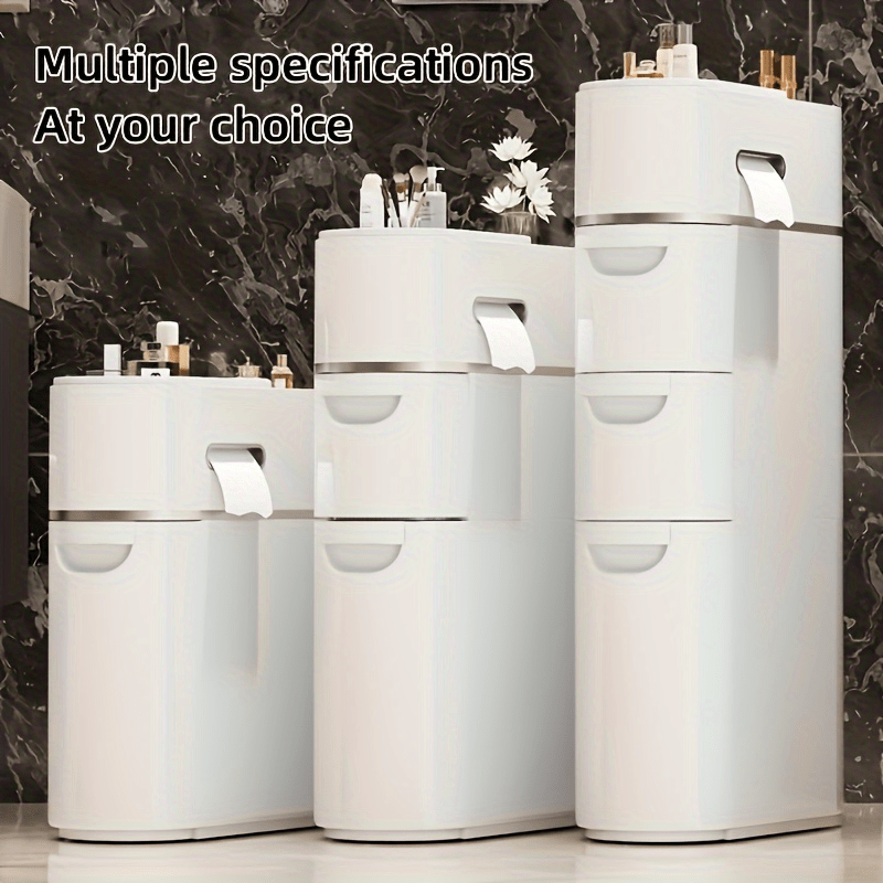 1pc Gabinete Rodante Estrecho Ahorrador de Espacio con Múltiples Cajones y Porta Pañuelos - Organizador de Baño, Cocina o Sala en Plástico Compacto, Sin Necesidad de Energía, Diseño Minimalista, Textura Suave, Construcción Duradera, Carrito Móvil para Ho