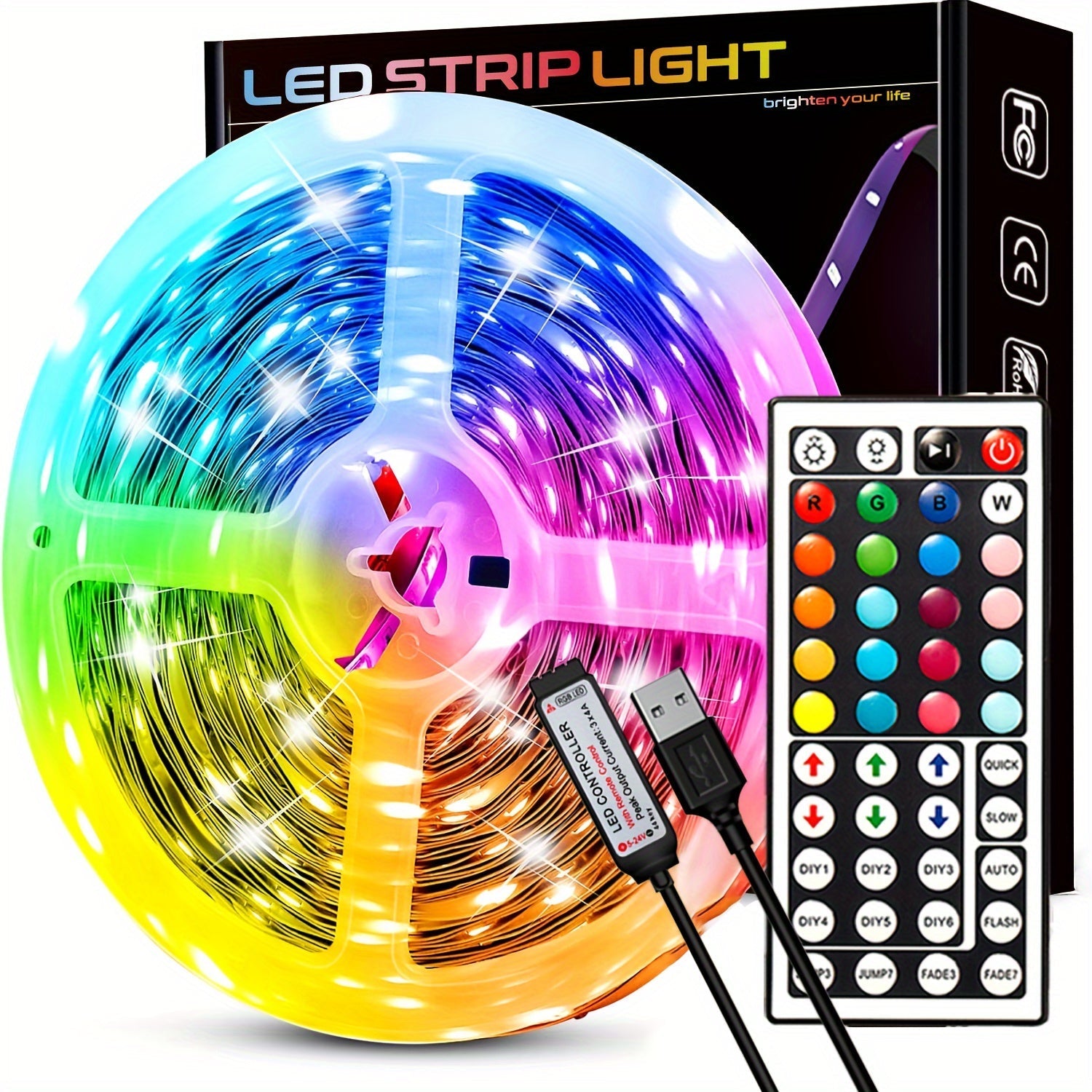 Luz de cinta LED de 4,88 a 30,48 pies con control remoto infrarrojo, cortable y flexible, color y velocidad de flash ajustables, 6 modos DIY, fácil de instalar, para dormitorio, techo, fiestas y luces de ambiente navideño, luces LED controladas por remot