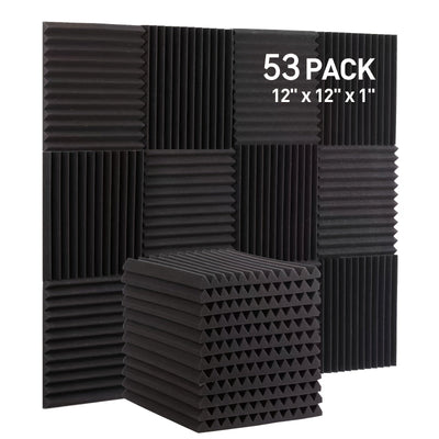 AUSLET 53-Unidades de espuma acústica negra, 1 pulgada de espuma ignífuga de alta densidad para estudios de grabación, salas de piano, salas de juegos, teatros, estudios de podcast - Material de amortiguación de sonido para paredes y techos