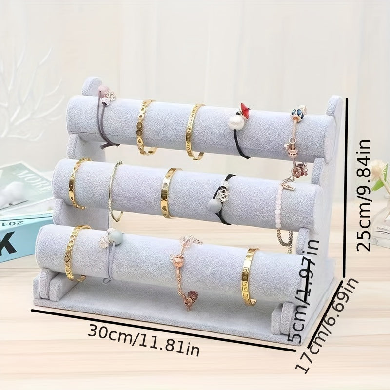 Expositor de Joyería de Madera de 1/2/3 Niveles con Estantes Forrados en Terciopelo - Organizador Ovalado para Relojes y Pulseras para Decoración del Hogar, Boutique o Almacenamiento de Escritorio - Expositor Multiusos para Joyería, Diseño Elegante de Ma