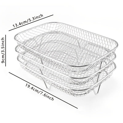 Parilla Cuadrada de Acero Inoxidable de 3 Niveles, Accesorio Multifuncional para Freidora de Aire, Apilable, Ideal para Hornear en Fiestas o Cocinar Delicias Caseras