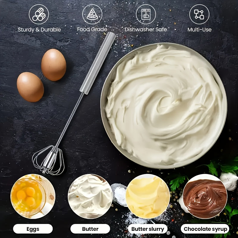 Batidor Manual de Huevo de Acero Inoxidable - Tipo de Presión, Mezclador Semi-Automático para Hornear y Cocinar, Utensilio de Cocina Duradero, Hogar, Batidor de Crema, Accesorios de Cocina, Múltiples Tipos de Mezcla