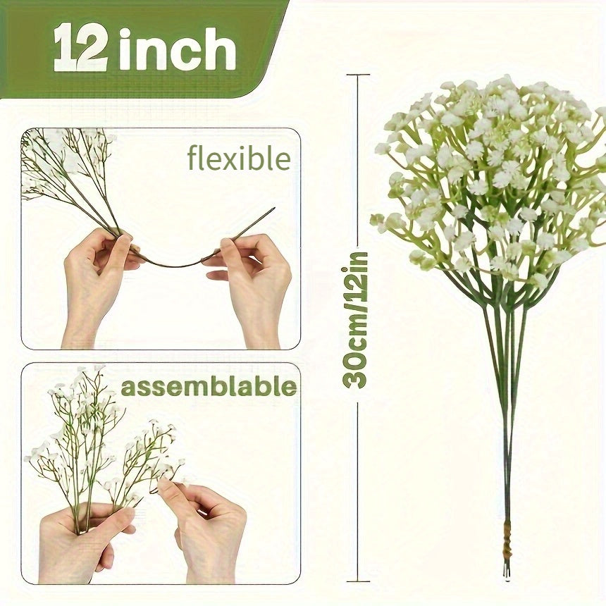 1200 flores, 40 ramilletes de flores artificiales de Baby's Breath - Simulación de tacto real, decoración de bodas con flores artificiales para exteriores, adecuadas para bodas, compromisos, decoración del hogar y la oficina, arreglos de centros de mesa