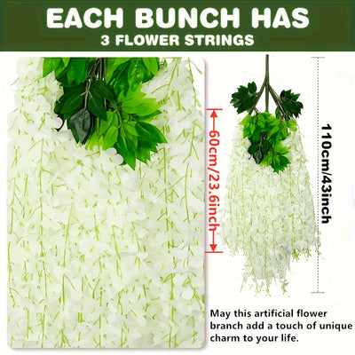 24-Pack/72pcs Flores Artificiales de Wisteria Colgantes - Decoración Faux Rattan Blanco, Adecuado para Bodas, Jardines, Paredes, y Marcos DIY - 109.73 cm Longo, Perfecto para Primavera, Christmas, Valentine's Day, y Fiestas de Cumpleaños