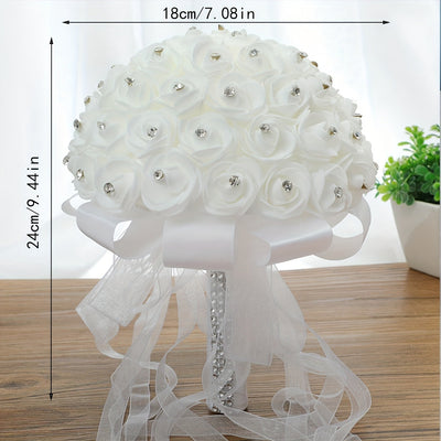 Ramo de novia artificial, rosas blancas de poliéster, sin pilas, ideal para bodas, San Valentín y compromisos