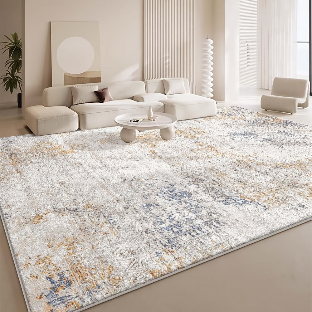 Gran alfombra de terciopelo nórdico - Suave, lavable a máquina, ligera y duradera para sala de estar, dormitorio, estudio - Diseño minimalista en azul, beige y dorado, varios tamaños disponibles, alfombras para sala de estar