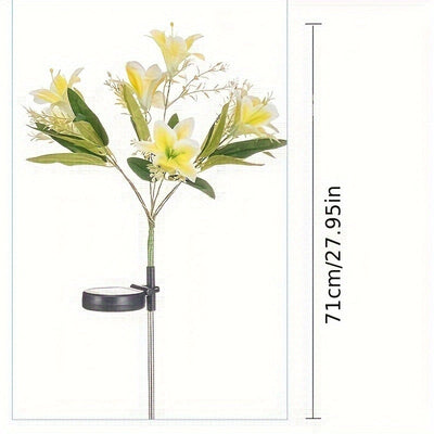 Lámpara solar con 7 flores de lirio y 42 cuentas, decoración rosa para jardín, patio y exterior