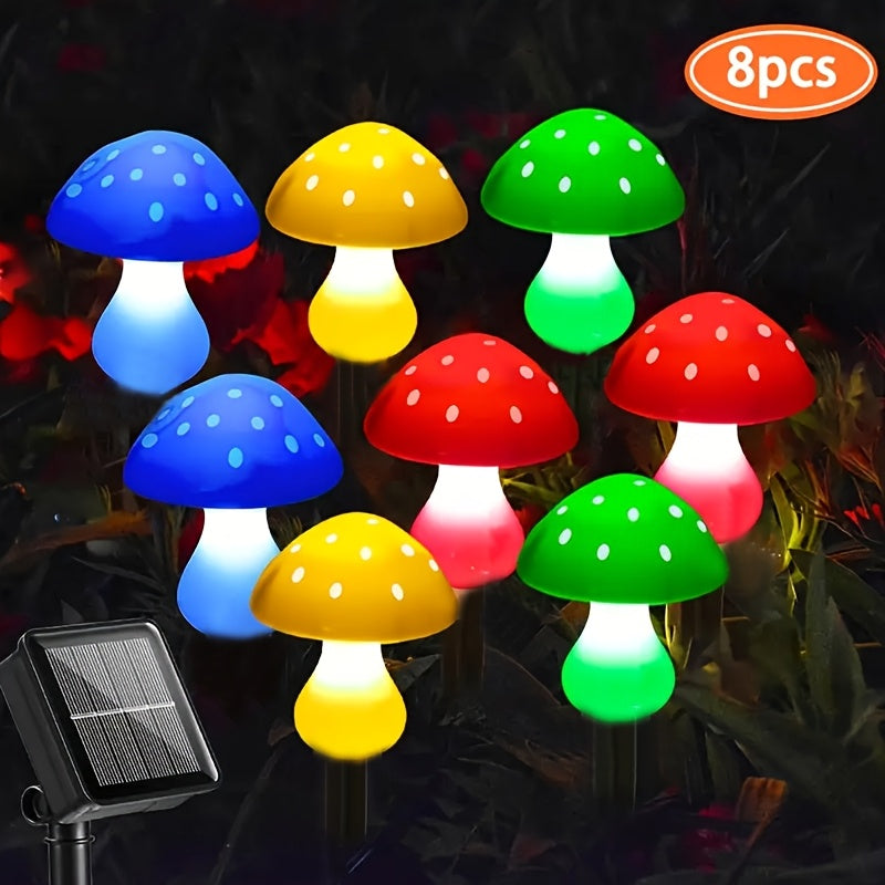 Luces Solares de Suelo en Forma de Hongo con 8 LED para Exteriores - Decoración de Jardín, 8 Modos de Iluminación, Luz para Senderos y Paisajes, Luz Nocturna para Acampar | Decoración para Césped del Jardín | Luces para Fiestas Festivas (rojo/Colorido op