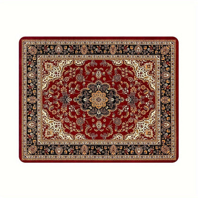 1 Pieza, Alfombra De Suelo Antideslizante De Franela Suave Con Patrón Vintage Rojo Para Cocina Y Baño