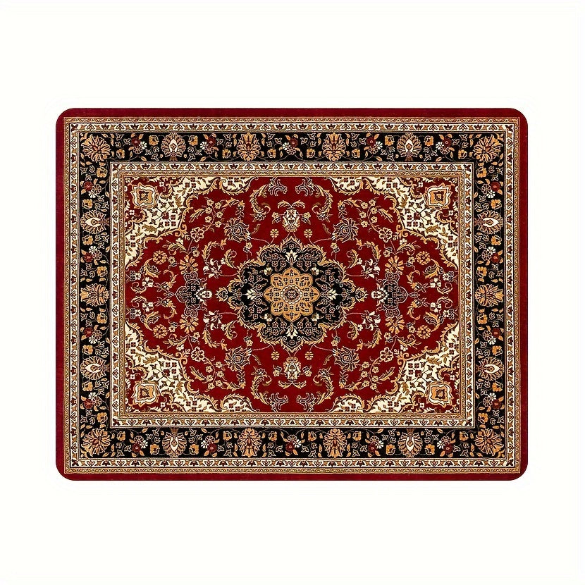 1 Pieza, Alfombra De Suelo Antideslizante De Franela Suave Con Patrón Vintage Rojo Para Cocina Y Baño