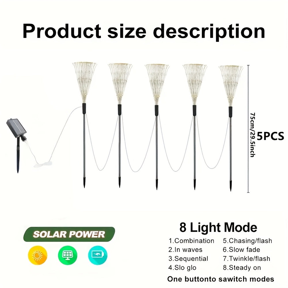 5 luces solares LED Starburst, 8 modos, IP44, 300/400 LEDs, multicolor para jardín al aire libre, escenario, bodas y decoraciones de fiestas, luces solares para jardín, luces para decoración