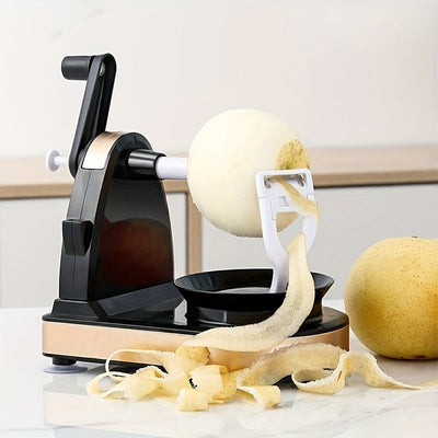 1pc Pelador de Frutas Manual de Acero Inoxidable - Rebanador Manual Multifunción con Rotación Automática, Construcción ABS Duradera, Configuración Rápida para Manzanas, Peras y Patatas - No Se Requiere Batería
